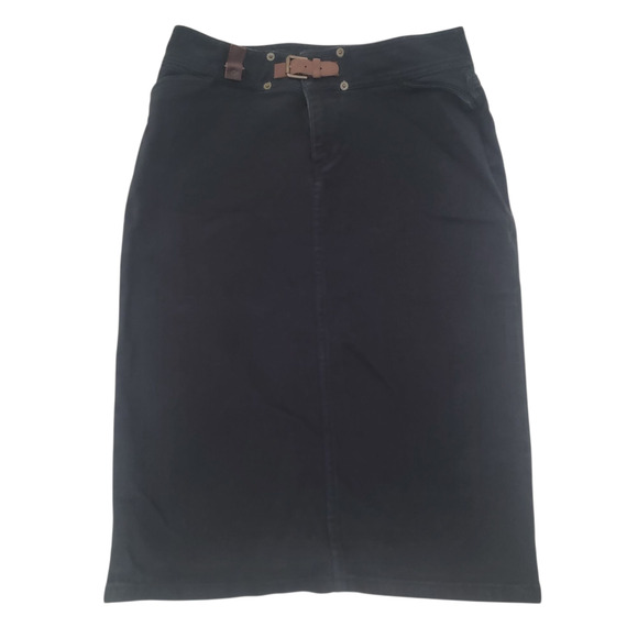 Vintage Y2K Lauren Jeans Co Premium Black Denim Skirt Cotton Midi Grunge Sz 4 - Picture 1 of 11